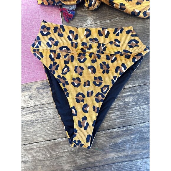 NEW BEACH RIOT Sofia Bikini SET Leopard Animal Print Gold Black Women's Size XS - Picture 3 of 9